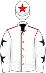 White, red seams, white sleeves, dark blue stars, white cap, red star