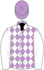 White and mauve diamonds, white sleeves, mauve cap