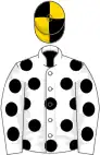 White, black spots, black and gold quartered cap