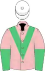 Pink, emerald green chevron, halved sleeves, white cap