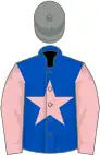 Blue, pink star and sleeves, grey cap