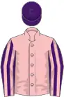 Pink, purple striped sleeves, purple cap