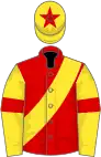 Red, yellow sash, yellow sleeves, red armlets, yellow cap, red star