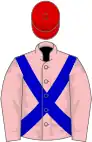 Pink, blue cross-belts, red cap