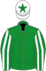 Green, white striped sleeves, white cap, green star