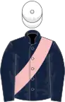 Dark Blue, Pink sash, White cap