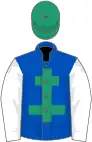 Royal blue, emerald green cross of lorraine, white sleeves, emerald green cap