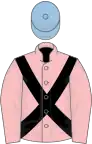 Pink, black cross sashes, light blue cap