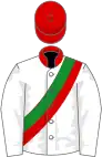 White, green and red sash, red collar and cap