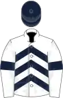 White, dark blue chevrons, armlets and cap