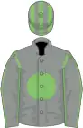 Grey, light green disc, light green seams on sleeves, striped cap