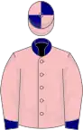 Pink, navy blue collar and cuffs, quartered cap