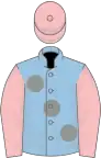 Light Blue, large Grey spots, Pink sleeves and cap