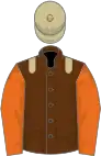 Brown, beige epaulets, orange sleeves, beige cap