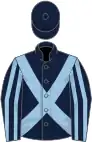 Dark blue, light blue cross belts, striped sleeves, dark blue cap