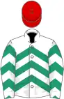 White, emerald green chevrons, red cap