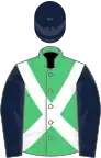 Emerald green, white cross belts, dark blue sleeves and cap