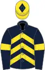 Dark blue, yellow chevrons and armlets, yellow cap, dark blue diamond