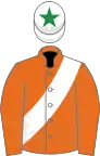 Orange, white sash, white cap, green star