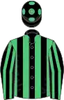 BLACK and EMERALD GREEN STRIPES, black cap, emerald green spots