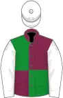 Garnet, green quartered, white sleeves, white cap