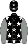 Black, white stars, grey sleeves, black cap, white stars