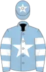 Light blue, white star, hooped sleeves, star on cap