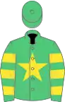 Emerald green, yellow star, hooped sleeves