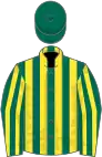 Dark green and yellow stripes, dark green cap