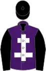 Purple, white cross of lorraine, black sleeves and cap