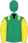 Emerald green, yellow epaulets and sleeves