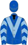 Royal blue, light blue chevron and chevrons on sleeves, royal blue cap