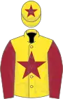 Yellow, maroon star, sleeves and star on cap