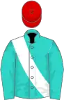 Green, white sash and red cap.