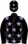 Black, mauve stars, black sleeves, mauve stars on cap