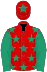 Red, emerald green stars, sleeves and star on cap