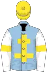 Light blue, yellow cross of lorraine, white sleeves, yellow armlets, yellow cap