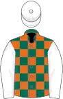 Dark Green and Orange check, White sleeves and cap