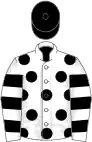 White, black spots, hooped sleeves, black cap