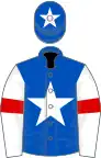 Blue, white star, white sleeves, red armlets, blue cap, white star