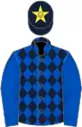 Royal blue and dark blue diamonds, royal blue sleeves, dark blue cap, yellow star