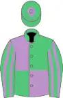 Emerald Green and Mauve (quartered), striped sleeves, Emerald Green cap, Mauve diamond