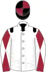 White, black epaulets, maroon and white diabolo on sleeves, black and maroon quartered cap