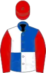 Royal blue and white (quartered), red sleeves and cap