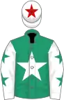 Emerald green, white star, white sleeves, green stars, white cap, red star