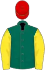 Dark green, yellow sleeves, red cap