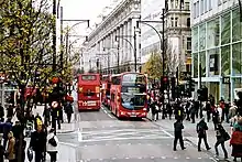 The view west along Oxford Street in December 2006, showing Selfridges department store in the background