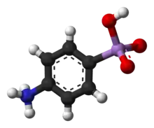 Ball-and-stick model of the solid-state zwitterionic structure of arsanilic acid