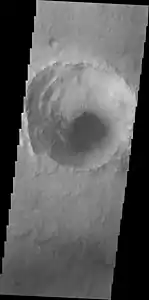 A view of Bopolu crater from the THEMIS instrument on 2001 Mars Odyssey