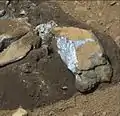 "Sutton Inlier" rock on Mars – broken by the Curiosity rover (January 31, 2013).